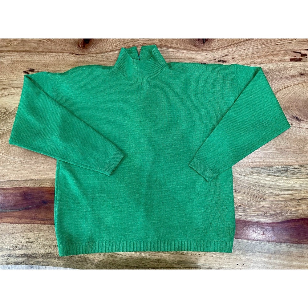 St John Sportswear Vintage Green Knit Mock Neck Sweater Wool Rayon USA Size P S